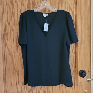 J Crew Factory Short Sleeve V-Neck Top, Black, Size M, NWT